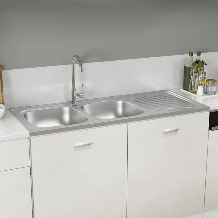 vidaXL Gootsteen dubbele bakken 1200x500x155 mm roestvrij, Doe-het-zelf en Verbouw, Sanitair, Nieuw, Verzenden