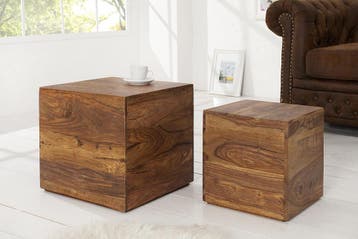 Set van 2 bijzettafels kubus MAKASSAR 40cm Sheesham massief, Huis en Inrichting, Ophalen of Verzenden, Nieuw