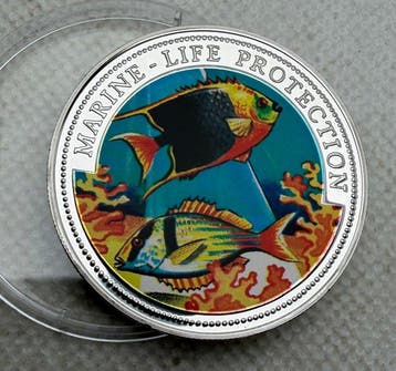 Gambia. 50 Bututs 1997 Marine-Life Protection , plata 999