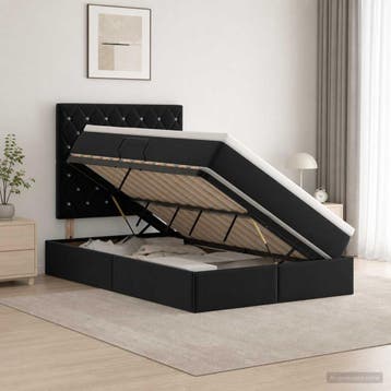 vidaXL Opslag bed met matras met hoofdeinde Zwart 120 x 200, Verzenden, Nieuw, Zwart, Stof