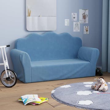 vidaXL Kinderbank 2-zits zacht pluche blauw, Verzenden, Nieuw