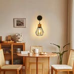 Industriële Wandlamp Metaal en Hout E27, Verzenden, Nieuw