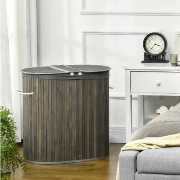 Bamboe Wasmand met Deksel – 100L, 2 Vakken, Huis en Inrichting, Verzenden, Nieuw