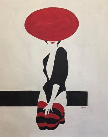 Italiaanse school (XX) - Donna dal cappello rosso, da Amleto