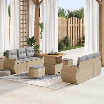 vidaXL Tuin Sofa Set 9 st 6-Aantal zitplaatsen Beige en, Verzenden, Nieuw, Rotan, Meer dan 8 zitplaatsen