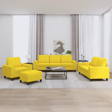 vidaXL 4-delige Loungeset stof lichtgeel, Huis en Inrichting, Banken | Bankstellen, Verzenden, Nieuw, Vierpersoons of meer, Stof