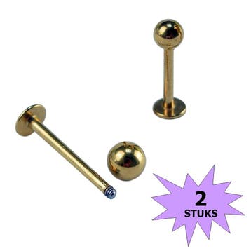 Fako Bijoux - Labret Piercing - 3mm - Goudkleurig - 2 Stuks, Verzenden, Nieuw