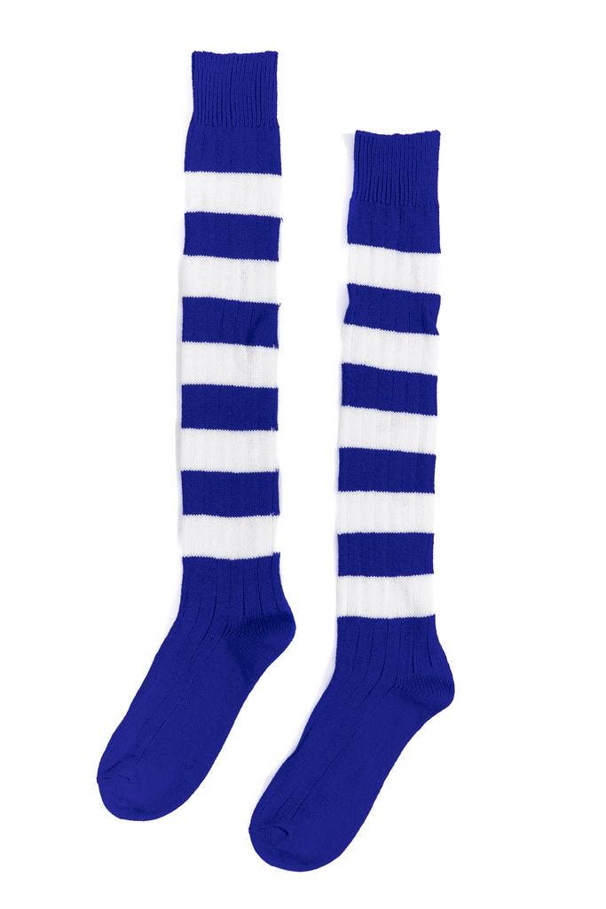 Gebreide Lange Sokken Blauw Wit Gestreept 39-46 Gebreid Carn, Kleding | Heren, Carnavalskleding en Feestkleding, Nieuw, Overige maten
