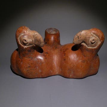 Colima, Terracotta Zeldzame dubbele vaas Parrot. 21 cm lang., Verzamelen