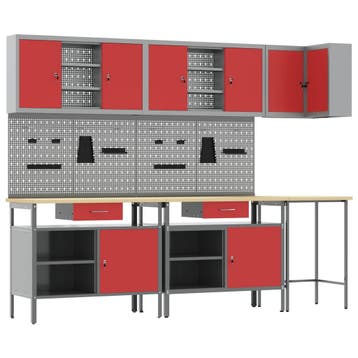 vidaXL Werkkast set met lade met plank met opslag 10 st Rood, Verzenden, Nieuw