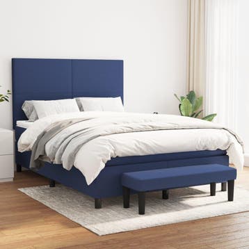 vidaXL Boxspring met matras stof blauw 140x200 cm, 140 cm, 200 cm, Stof, Verzenden