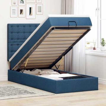 vidaXL Bed poef met matras en LEDs 100x200 cm stof blauw, Huis en Inrichting, 100 cm, Eenpersoons, Nieuw, 200 cm