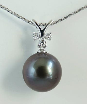 Hanger - 18 kt. Witgoud - Rikitea Parel - Aubergine Glans -