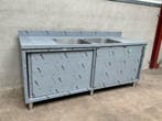 Spoeltafel met schuifdeuren 2 bak midden 200cm, Ophalen of Verzenden, Nieuw in verpakking, RVS Meubilair
