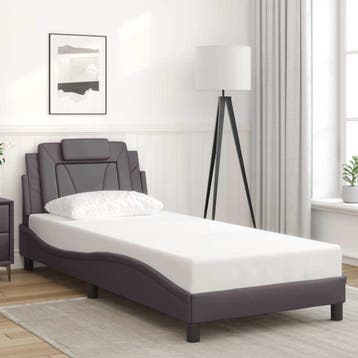 vidaXL Bedframe Viana zonder matras kunstleer grijs 80x200, Overige materialen, Eenpersoons, Verzenden, Nieuw