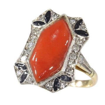 Ring - 18 karaat Geel goud, Witgoud - Diamant - Coral, ca., Nieuw