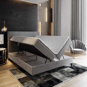 Opberg Boxspring Basic 140x200 Grijs - Direct Leverbaar!, Huis en Inrichting, Slaapkamer | Boxsprings, 200 cm, Nieuw, Tweepersoons