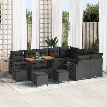 vidaXL Tuinbankenset 13 st 12-Aantal zitplaatsen Zwart poly, Verzenden, Nieuw, 3 zitplaatsen
