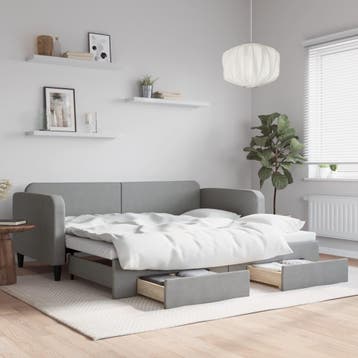 vidaXL Slaapbank met onderschuifbed en lades 90x200 cm stof, 90 cm, Eenpersoons, Verzenden, Nieuw