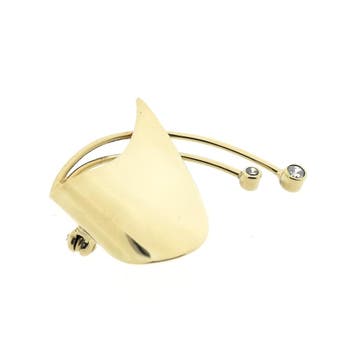 Gouden abstracte broche met zirconia, Gebruikt, Ophalen of Verzenden, Met edelsteen, Goud