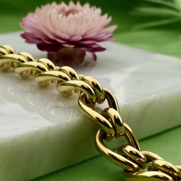 18 Krt. Vintage gouden fantasie schakelarmband | 20,5 cm, Ophalen of Verzenden, Gebruikt, Goud, Goud