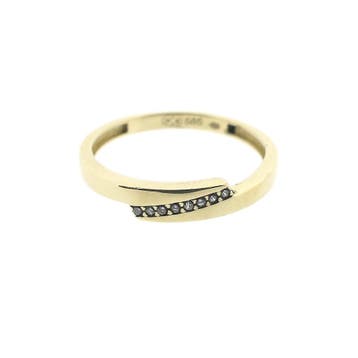 Vintage gouden rijring met zirconia, 18 tot 19, Gebruikt, Overige kleuren, Ophalen of Verzenden