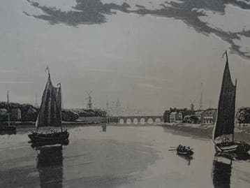 Zeer zeldzame aquatint Amsterdam met schepen John Carr 1807, 1800 - 1899, Verzenden, Origineel, Overige technieken
