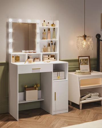 Stijlvolle Kaptafel met Spiegel en 10 LED Lampjes - Veel Opb, Verzenden, Nieuw