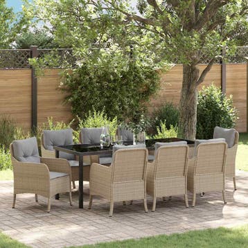 vidaXL Tuin eettafelset 9 st Beige poly rattan, Tuin en Terras, Tuinsets en Loungesets, Verzenden, Nieuw, Rotan, Meer dan 8 zitplaatsen