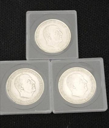 Spanje. Francisco Franco. 100 Pesetas 1966 (3 monedas), Postzegels en Munten