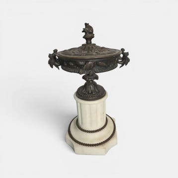 Vaas - verguld zink, zwarte leisteen - sculptuur met