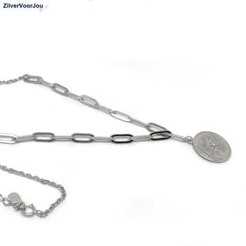 Zilveren kompas windroos schakelketting, Verzenden, Nieuw, Zilver