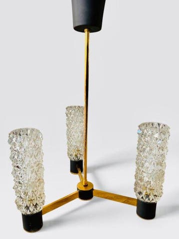 Plafondlamp - Messing, metaal, gegoten- en geperst glas -