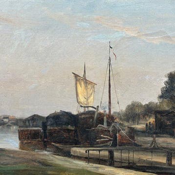 Gabriel Prieur (1806-1879) - Péniche au Canal de l’Ourcq