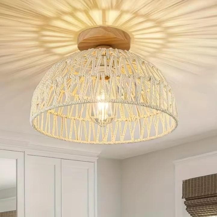Rotan Plafondlamp Boho – Handgemaakt E27, Huis en Inrichting, Lampen | Hanglampen, Nieuw, Verzenden