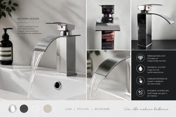 watervalkraan Chroom - Design mengkraan - NIEUW, Ophalen of Verzenden, Nieuw, Chroom, Kraan