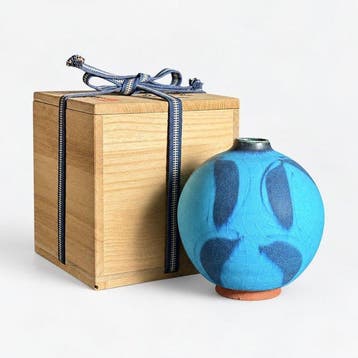 Kenji Kato – Shinsho-kiln turkooisblauw keramische vaas –