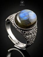 Natuurlijke Labradoriet Blauwe Flash Ring - 925 Sterling