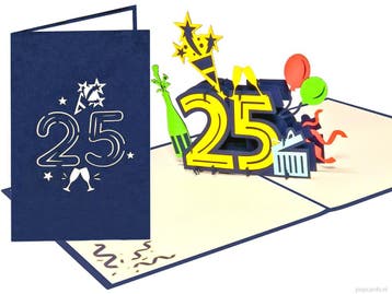 Jubileum of Verjaardag 25 jaar Felicitatie pop-up wenskaart, Verzenden, Nieuw