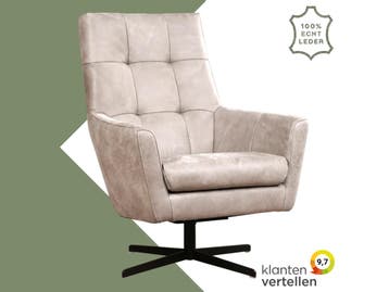 Leren draaifauteuil Central - Kenia Lightgrey (lichtgrijs), Nieuw, Ophalen of Verzenden, 75 tot 100 cm, Industrieel, Modern