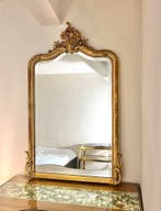 Antieke facet geslepen,vergulde kuifspiegel 126x81cm, Ophalen of Verzenden