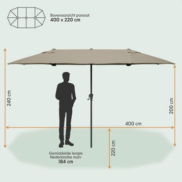 2dekans | LifeGoods Dubbele Parasol - Tuin - 220x400cm - tot, Ophalen of Verzenden, Zo goed als nieuw