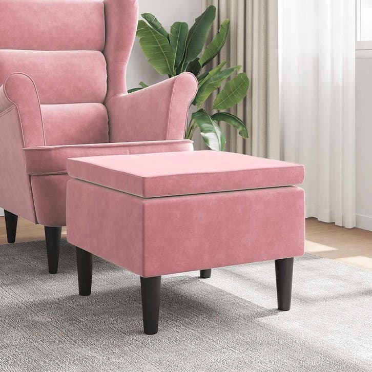 vidaXL Kruk met houten poten fluweel roze, Huis en Inrichting, Stoelen, Nieuw, Verzenden