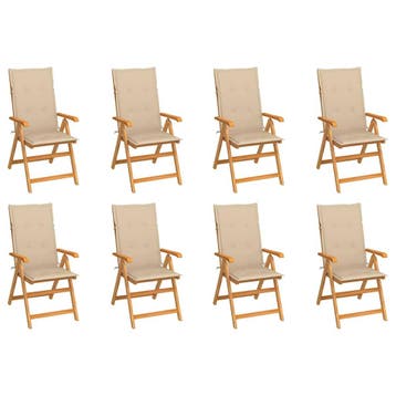 vidaXL Verstelbare klapstoelen met kussens, 8 stuks, massief, Verzenden, Nieuw, Hout