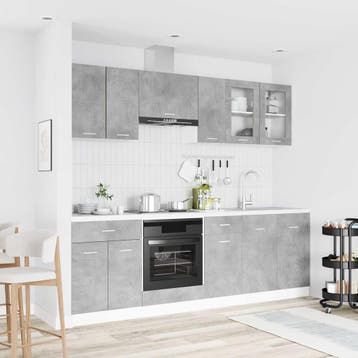 vidaXL Keuken Eenheid Lyon 8 st Betongrijs Bewerkt hout, Verzenden, Nieuw, Grijs