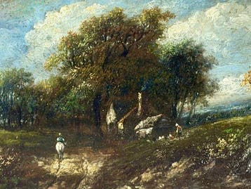 Joseph Thors (1835-1920) - Man on horse passing a small, Antiek en Kunst, Kunst | Schilderijen | Klassiek