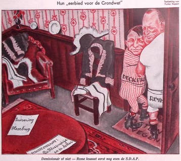 Spotprent met Deckers en Paul Reymer (lijst optie, Lithos), Verzenden
