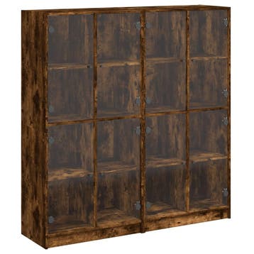 vidaXL Boekenkast met deuren 136x37x142 cm hout gerookt, Minder dan 50 cm, Verzenden, Nieuw, Minder dan 100 cm