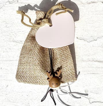Jute giftbag met gelukspoppetje Rendier en fortune cookie, Verzenden, Nieuw