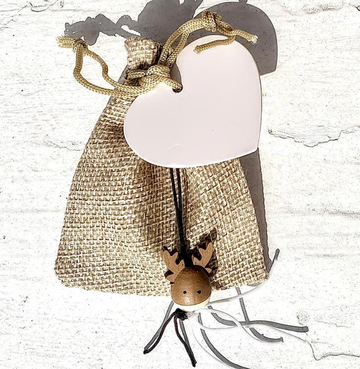 Jute giftbag met gelukspoppetje Rendier en fortune cookie, Diversen, Kerst, Nieuw, Verzenden